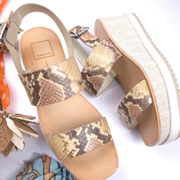 Dolce Vita Anthropologie Women's Snake Print Platform Sandals 8.5m - Picture 1 of 10